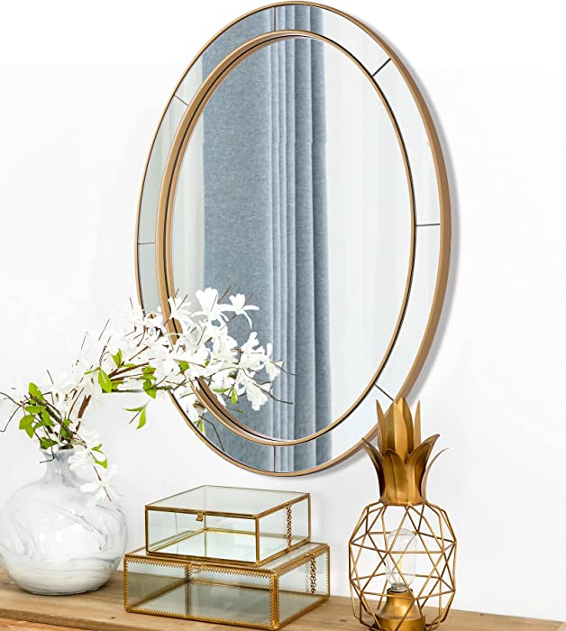 ANDY STAR Gold Oval Mirror for Bathroom, 22”x30” HD Glass Surround Vanity Mirror, Wall Mounted Mirror with Wood Frame for Bathroom, Entryway, Living Room