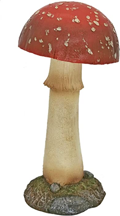 Mushroom Decor Outdoor Garden Statue - Garden Gnome's Favorite Garden Decoration Patio Decor (11.8", Red)