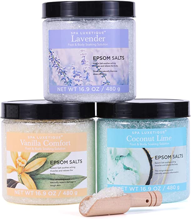 Spa Luxetique Epsom Bath Salts for Soaking, Epsom Salts Foot Soak, Bath Salts Gift Set with Wooden Scoop, Moisturize Skin, Bath Salts for Women Relaxing for Mother's Day Gift