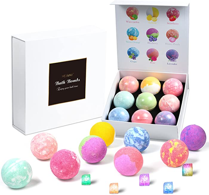 Medanir Light Up Bath Bombs Gift Set for Kids with Surprise Inside, 9 Pack Organic Bath Bomb Spa Set for Women with Fizzies, Shea & Coco Butter Dry Skin Moisturize, Gifts for Birthday, Christmas