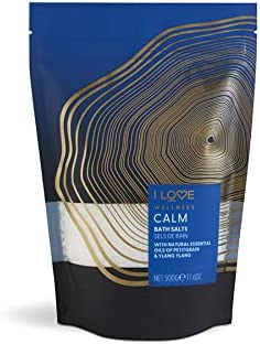 I Love Wellness CALM Bath Salts, With Natural Essential Oils Of Petitgrain & Ylang Ylang, Formulated With Mineral Rich Sea Salt, Made With Natural Extracts, Vegan-Friendly - 500g