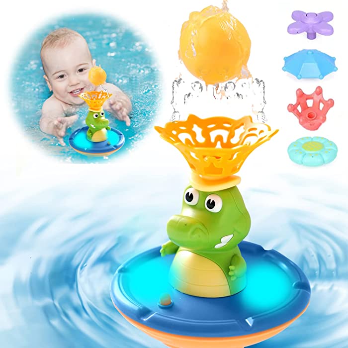 Baby Bath Toys,Cute Crocodile Automatic Water Spray Light up Bathly Sprinkler Toy,Induction Sprinkler Bathtub Shower Toys for Kids Girls Boys Toddlers,Baby Toys for 3,4,5 Year Olds