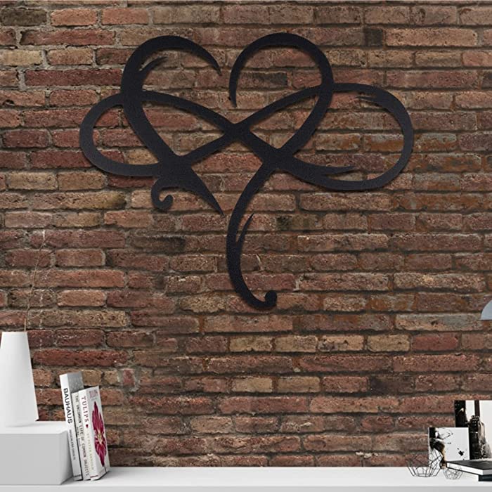 Infinity Heart Metal Wall Decor, Unique Infinity Heart Wall Decor Love Sign Plaque Steel Art Geometric Bedroomr Ornaments Cut Out for Home Wedding Decor (Black, 23.6x20.6inch)