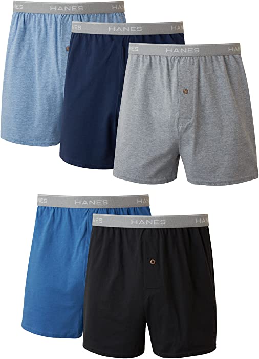 Hanes Men's Exposed Waistband Knit Boxer - Multiple Packs, Assorted Colors Available