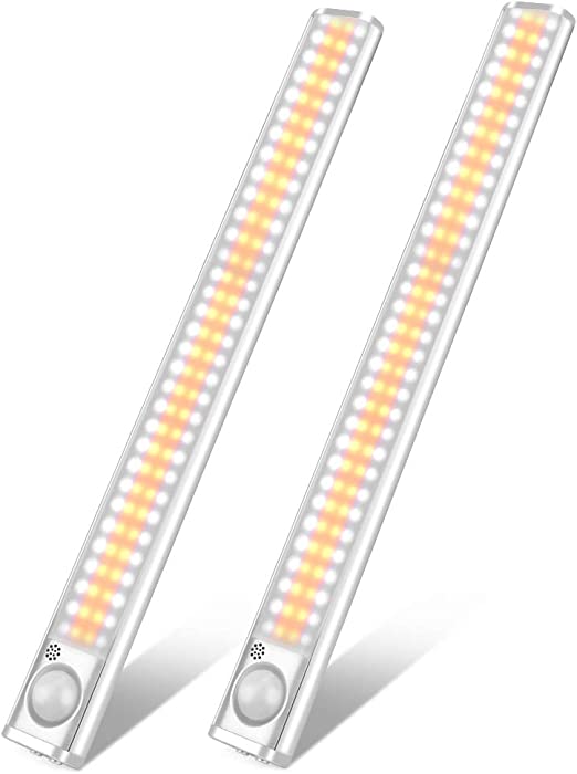 goodland 160 LED Closet Lights Motion Sensor Under Cabinet Lights Indoor Wireless Lighting 3600mAh Battery Powered Light Bar Dimmable Rechargeable Closet Light for Kitchen, Wardrobe, Stairs(2 Pack)