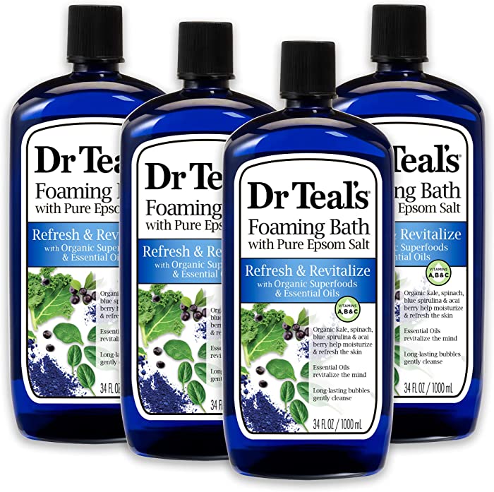 Dr Teal's Foaming Bath with Pure Epsom Salt, Refresh & Revitalize with Vitamins A, B & C, 34 fl oz (Pack of 4)