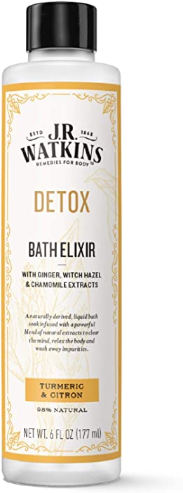 J.R. Watkins Detox Bath Elixir, Liquid Bath Soak Turmeric & Citron with Detoxifying Natural Extracts, No Salt, No Residue, 6 oz