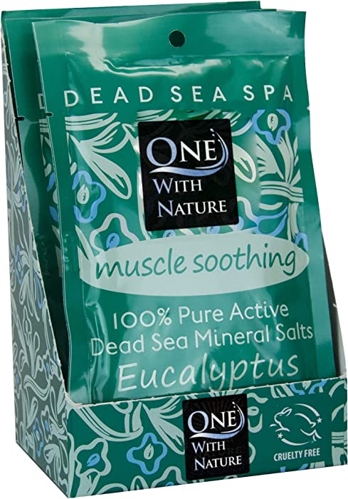 100% Pure Dead Sea Mineral Bath Salt Eucalyptus 6 Pk, 2.5 oz Single Use Packets with Magnesium, Sulfur and 21 Essential Minerals. for Eczema, Psoriasis and All Skin Types. Natural, Therapeutic.