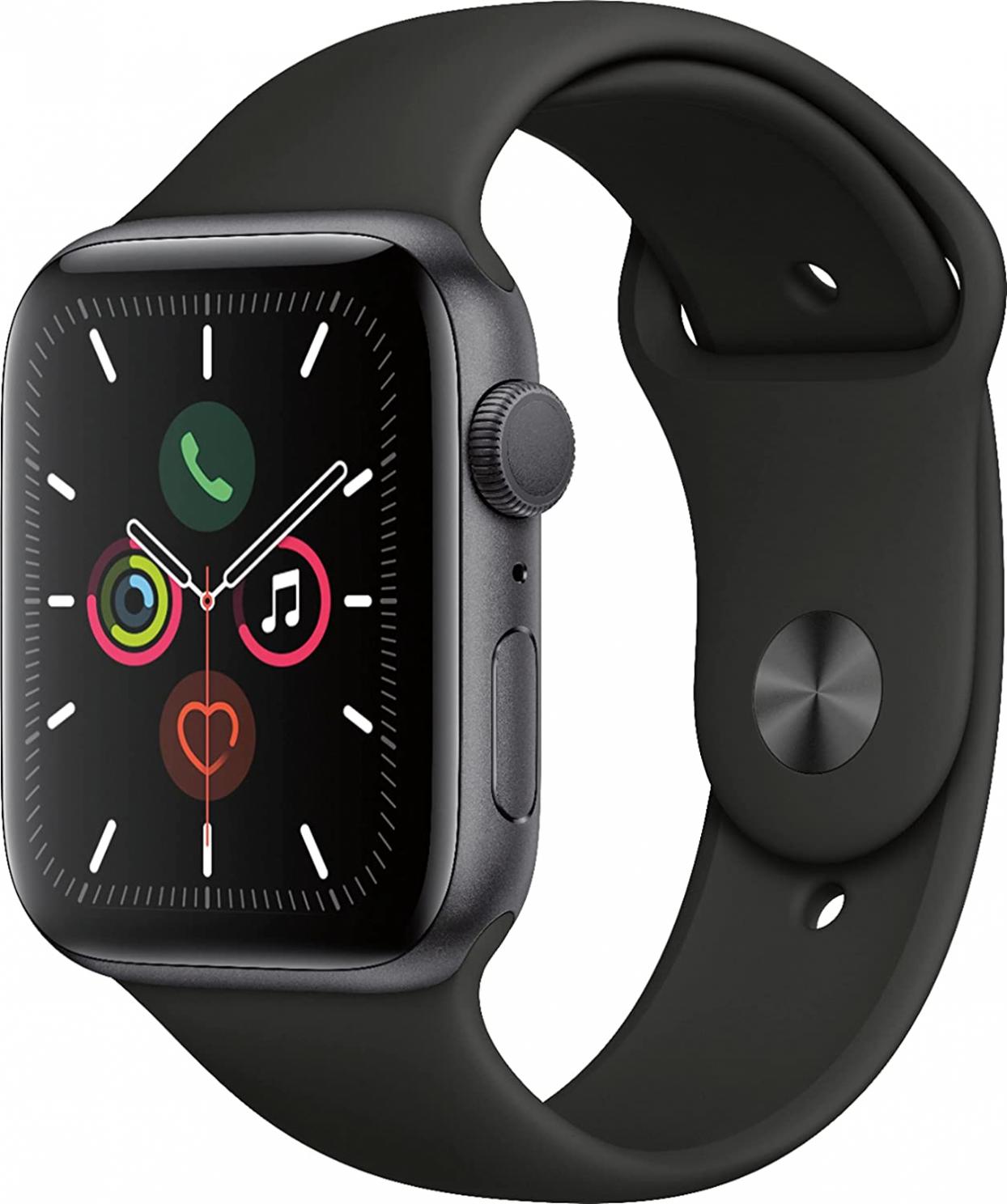 Apple Watch Series 5 (GPS, 44MM) - Space Gray Aluminum Case with Black Sport Band (Renewed Premium)