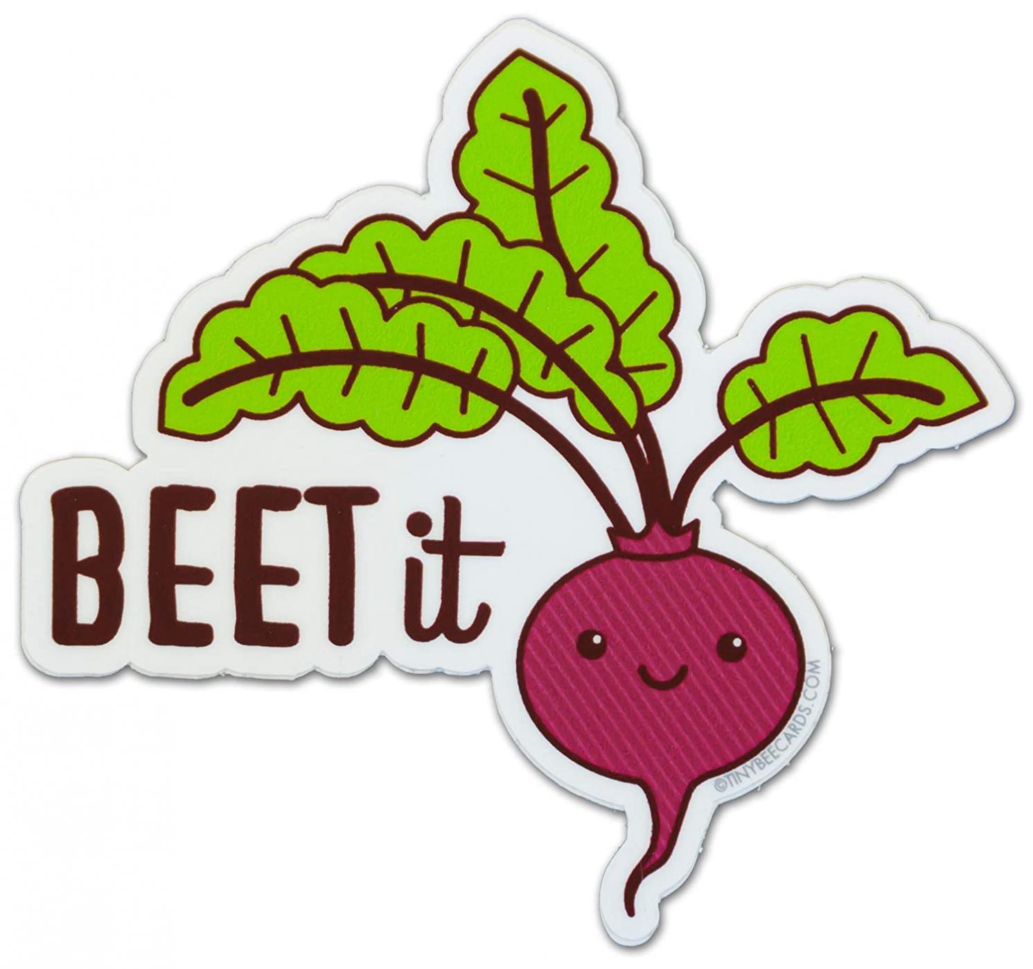 Funny Rude Beet Sticker"Beet it" - Cute Kawaii Veggie Decal for Water Bottle, Laptop Etc, Dishwasher Safe