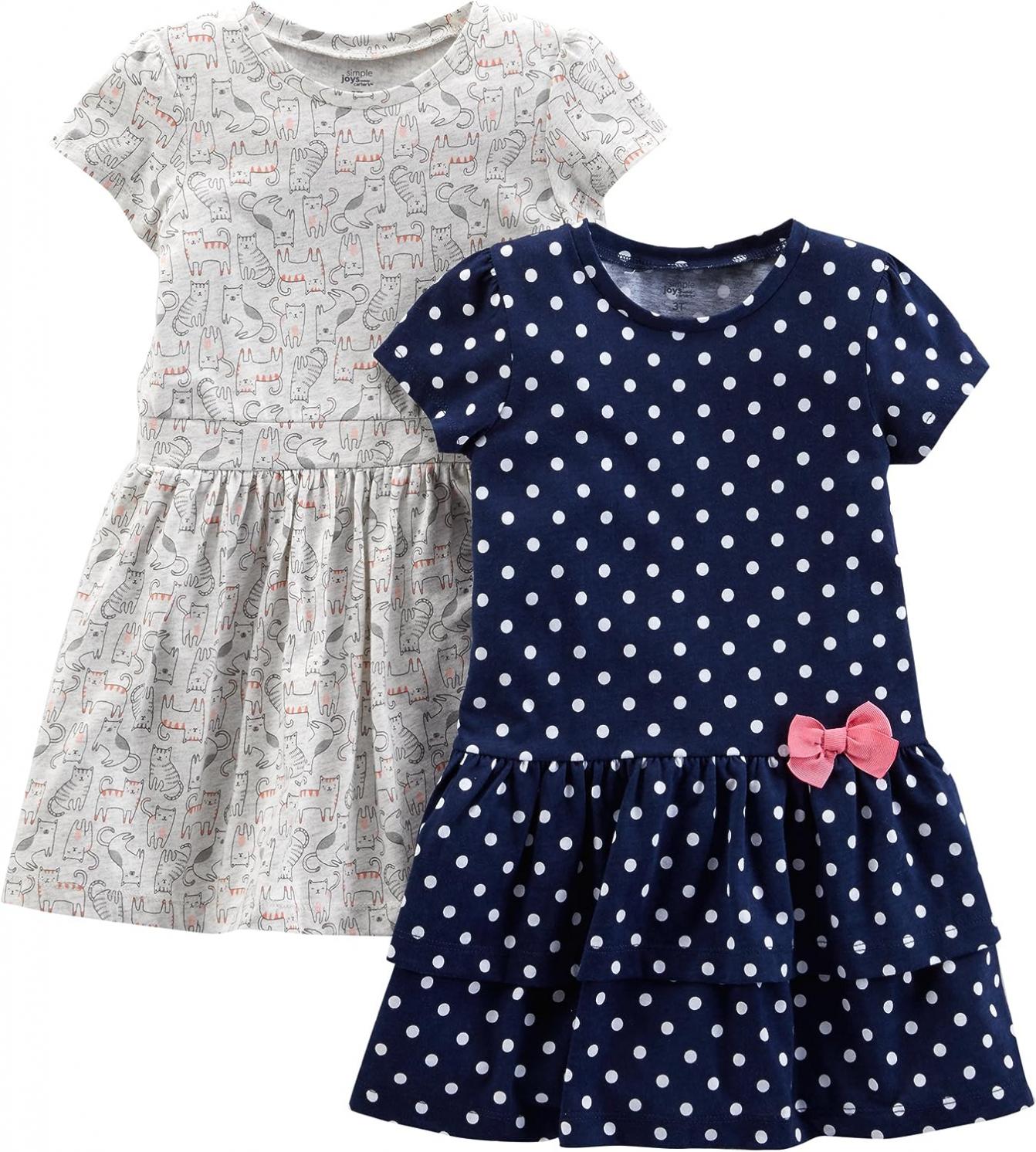 Simple Joys by Carter's Toddlers and Baby Girls' Short-Sleeve and Sleeveless Dress Sets, Pack of 2