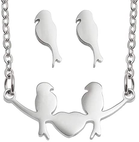 Talbot Fashions Tide Wish Jewellery Stainless Steel Pair of Lovebirds Necklace Pendant & Earring Set