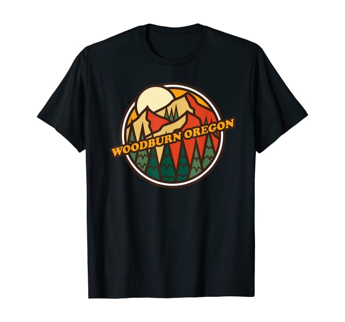 Vintage Woodburn, Oregon Mountain Hiking Souvenir Print T-Shirt