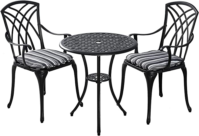 Kinger Home 3-Piece Black Outdoor Bistro Set, Patio Furniture Sets, Outdoor Patio Furniture, Aluminum Patio Furniture, Small Table and Outdoor Chairs Set of 2