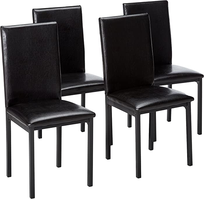 Roundhill Furniture Noyes Faux Leather Metal Frame Dining Chair, Set of 4, Black