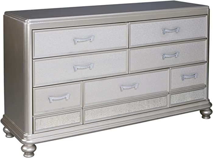 Signature Design by Ashley Coralayne Glam 7 Drawer Dresser with Faux Shagreen Drawer Fronts, Silver