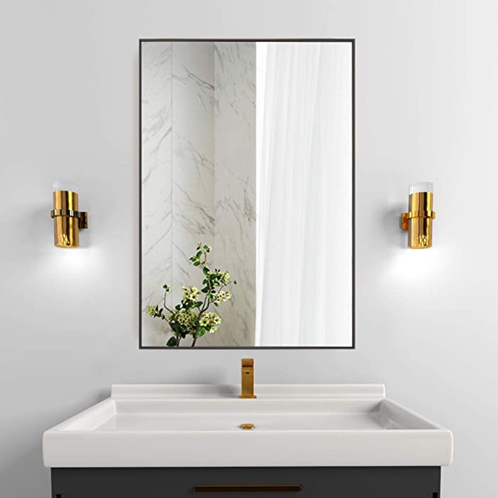 BEAUTYPEAK Wall Mirror 26" x 38" Rectangular Mirror with Metal Frame Rectangle Hanging Mirrors Set for Living Room Bedroom Bathroom Entryway Hangs Horizontal or Vertical, Black