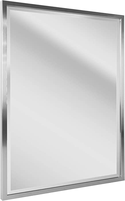 Head West Brushed Nickel Stainless Steel Rectangular Framed Beveled Accent Wall Vanity Mirror - 30 x 40