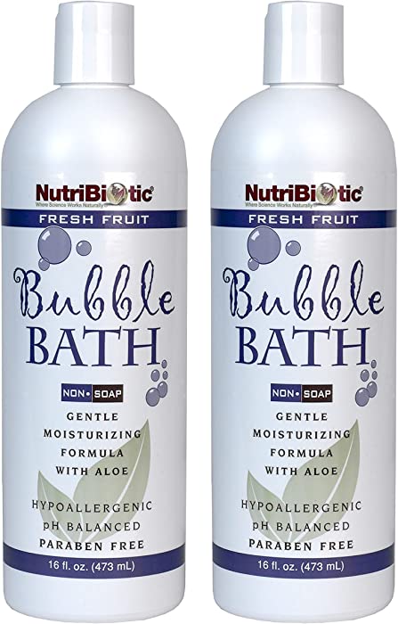 NutriBiotic Bubble Bath, Fresh Fruit, 16 Oz. Twin Pack | Gentle Moisturizing with GSE, Aloe & Botanicals | Bubble Bath Fun for Kids, Too | Tear-Free, Oil-Free, Vegan, Hypoallergenic & pH-Balanced