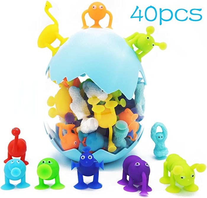 40 Pcs Suction Toys Bath Toys Sensory Toys for Kids,Fidget Toys Kids Toys Stem Learning Toys Come with Dinosaur Eggshell Storage