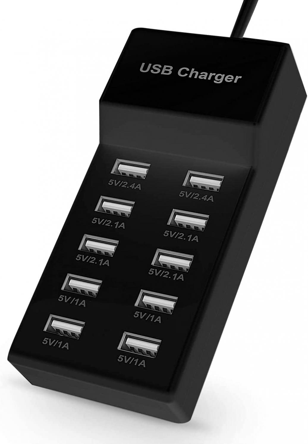 USB Charging Station10-Port USB Charger,Multiport USB Charger Station Hub, Compatible with iPhone, Galaxy, iPad Tablet, and Other USB Charging Devices1