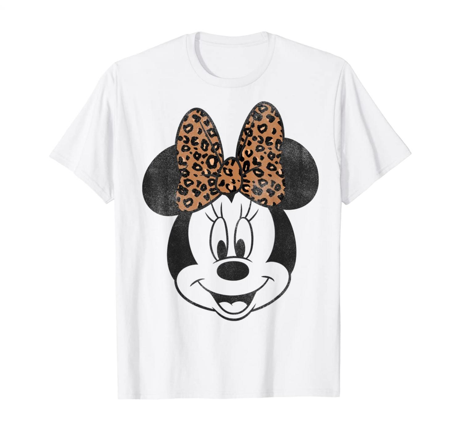 Disney Minnie Mouse Vintage Leopard Print Bow Portrait Short Sleeve T-Shirt