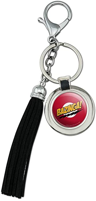 The Big Bang Theory Sheldon Bazinga Chrome Plated Metal Round Leather Tassel Keychain