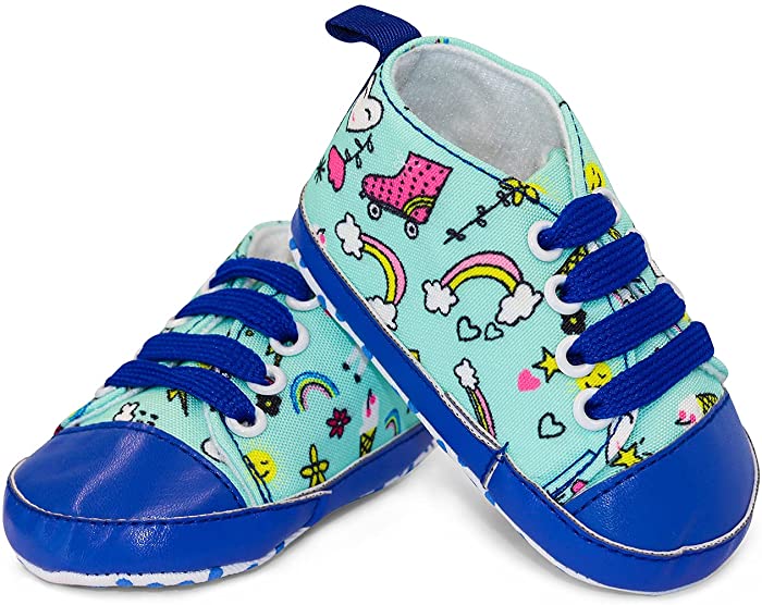 Happy Dino Unisex Infant Sneakers Soft, No Tie, Anti-Slip Sole High-Top Sneaker, First Walkers Canvas Stylish Newborn Shoes for Girls & Boys