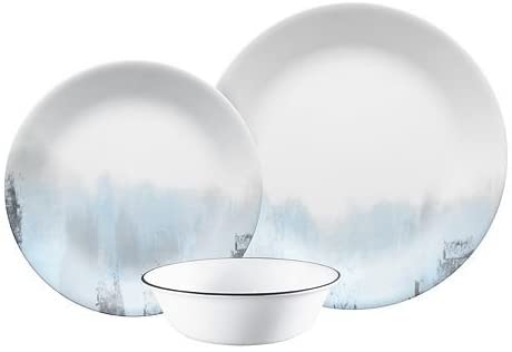 Corelle Tranquil Reflection Chip & Break Resistant 12pc Dinner Set, Service for 4, Blue/Grey, 27.94 x 12.38 x 26.67 cm
