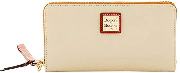 Dooney Bourke Pebble Leather Large Zip Around Wristlet Bone Wristlet Handbags