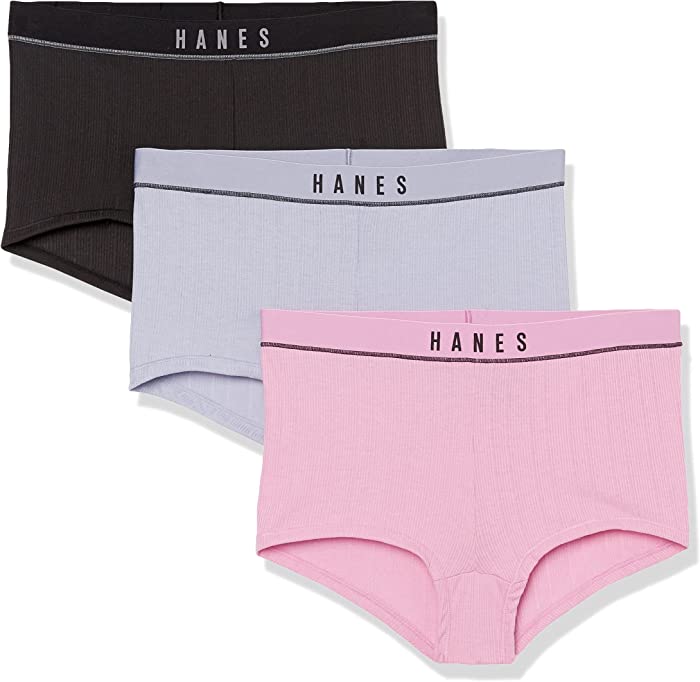 Hanes Women's Retro Rib Boyshort Underwear, 3-Pack
