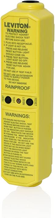 Leviton GCM20 Manual Reset In-Line User Attachable GFCI Grounded Plug Adapter, 20 Amp, Yellow