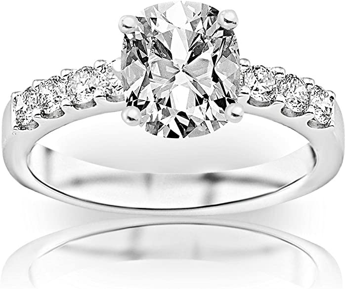 2 Carat GIA Certified Cushion-Cut Classic Prong Set Diamond Engagement Ring (G-H Color VS1-VS2 Clarity Center Stones)