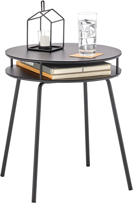 mDesign Modern Round Industrial 2-Tier Side Table with Storage Shelf - Minimalistic Metal Accent/End Furniture Unit for Living Room, Dorm, Office, and Bedroom - Matte Black