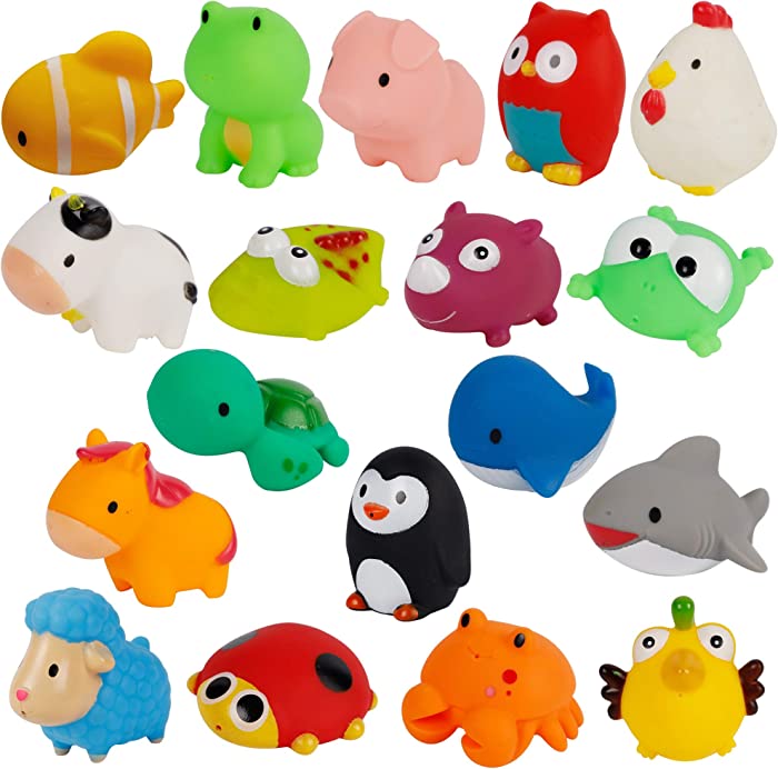 Cllayees Set of 18 Animals Bath Squirters Toy Set for Toddler, Colorful Assorted Sea Animals Flower Floating Bathtub Squirter Toys for Baby Shower Bath Tub Pool (Animal)
