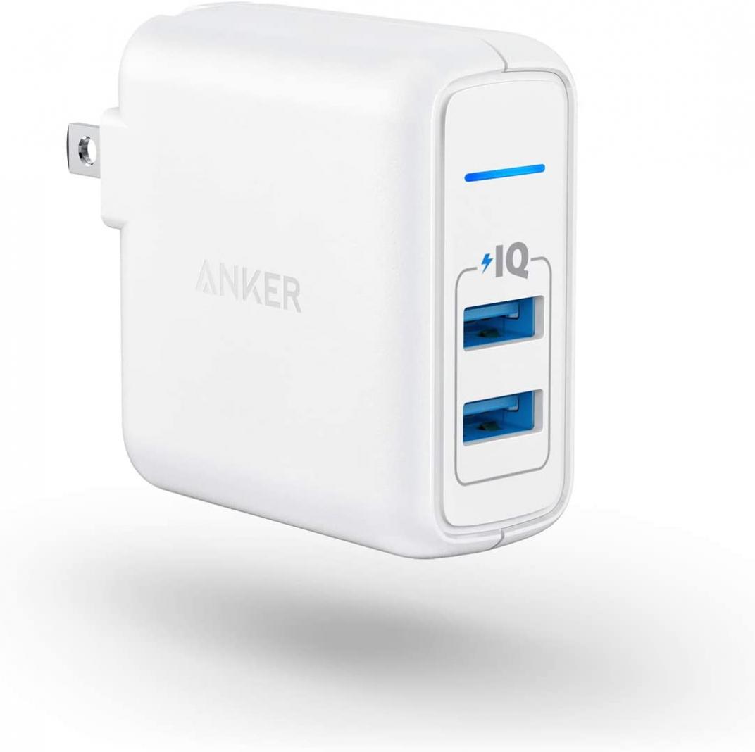 USB Charger, Anker Elite Dual Port 24W Wall Charger, PowerPort 2 with PowerIQ and Foldable Plug, for iPhone 11/Xs/XS Max/XR/X/8/7/6/Plus, iPad Pro/Air 2/Mini 3/Mini 4, Samsung S4/S5, and More