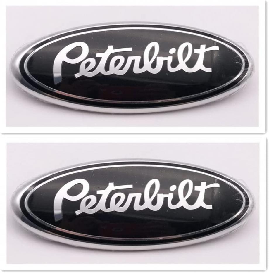 Forten Kingdom 2PCS Peterbilt Oval Emblem 9" ABS Aluminum Car Front Grille Grill Hood Trunk Emblem Badge 4L34-15402A-CA Black Silver