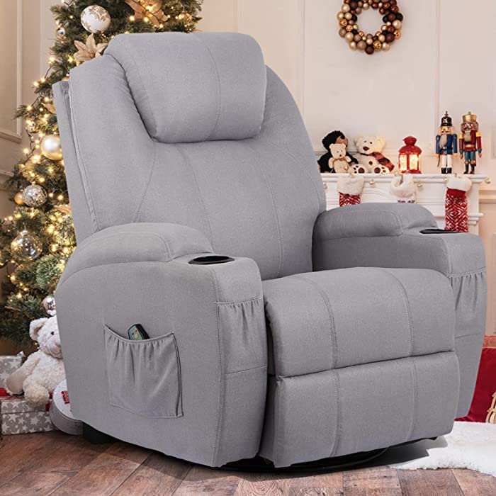 Esright Grey Massage Recliner Chair 360° Swivel Heated Ergonomic Lounge Reclining Chair