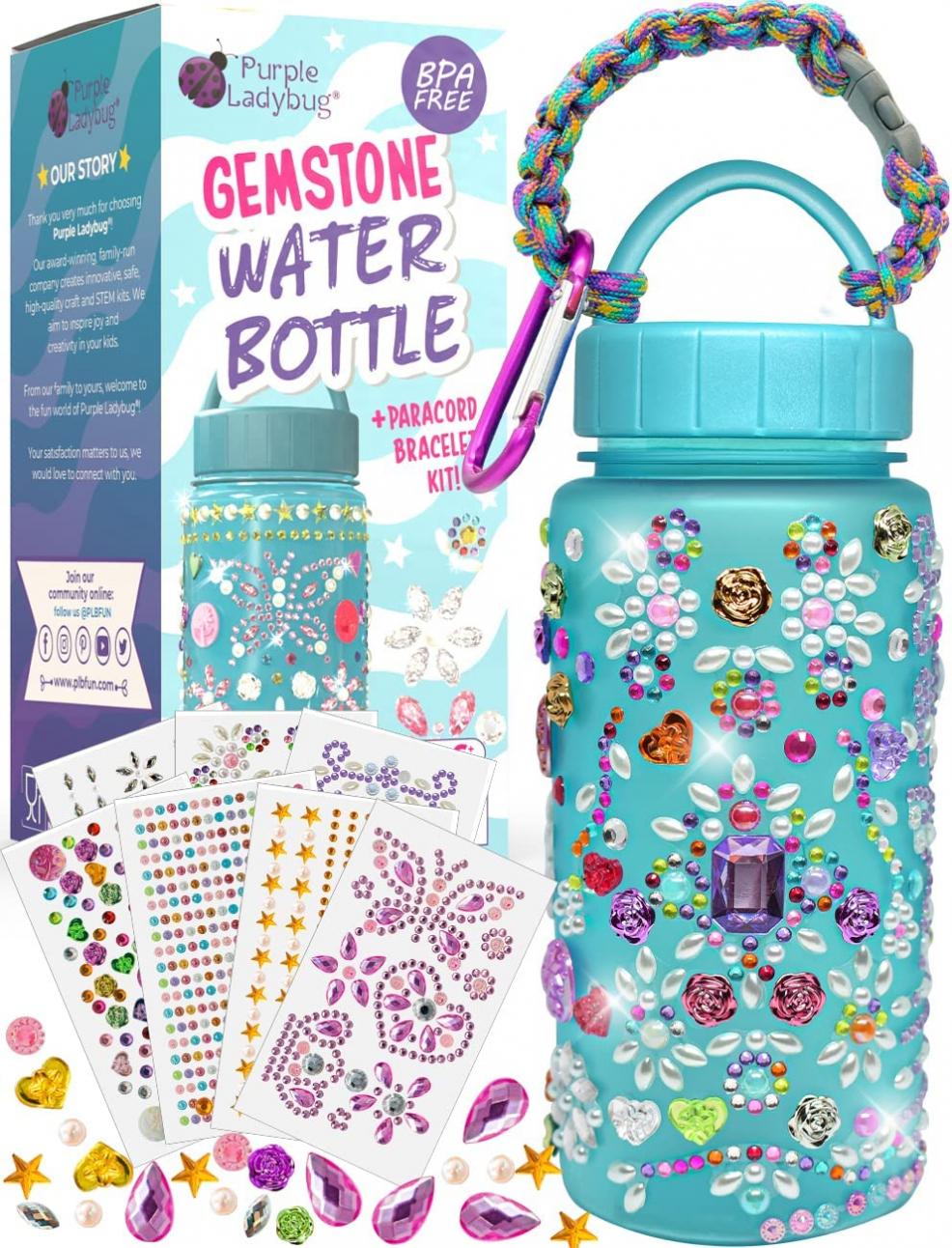 PURPLE LADYBUG Decorate Your Own Water Bottle for Girls DIY Kits - Cool Arts and Crafts for Kids Ages 6-8 & Craft Kits for Girls Ages 10-12 - Little Girl Gifts or 6 Year Old Girl Birthday Gift Idea