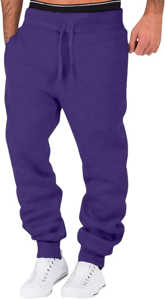 Male Casual Fitness Running Trousers Drawstring Loose Waist Solid Color Pants Pocket Loose Fleece Sweatpants Boy