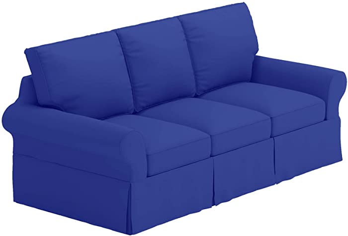 HomeTown Market Sofa Covers Custom Made for Pottery Barn PB Basic Three Seater Sofa Slipcover (PB Basic 3 Seat (Width: 82.5"), Polyester Flax Blue)