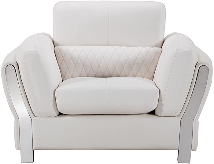 American Eagle Furniture Chelsea Mid Century Microfiber Leather Living Room Chair, Snow White