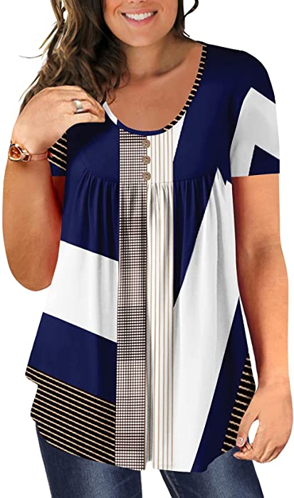 Beadchica Plus Size Tunic Tops For Leggings Casual Flowy Tshirts Ruched Blouses For Women