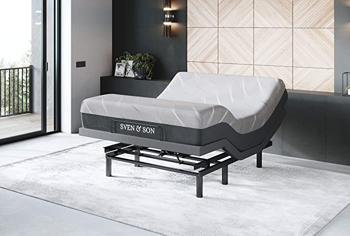 Sven & Son Bliss Series Adjustable Bed Base + 10” Luxury Cool Gel Memory Foam Mattress, Head Up Foot Up Pillow Up, Lumbar Support, USB Ports, Zero Gravity, Dual Massage, Wireless Remote - Queen