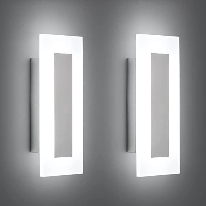 LMQNINE Modern LED Acrylic Wall Sconce White Light 6000K for Bedroom Corridor Stairs Bathroom Indoor Lighting Fixture Lamps Home Room Decor (2-Pack)