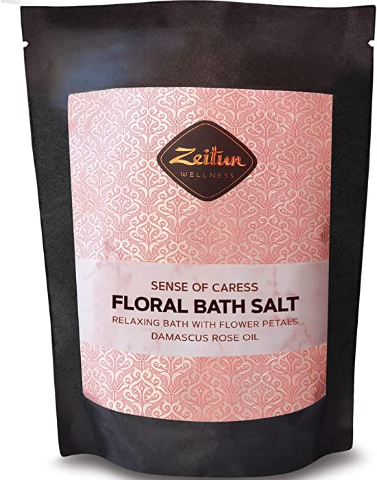 Relaxing Bath Salt with Rose Essential Oil & Dried Rose Petals | Calming Body & Foot Soak All-Natural Himalayan Pink & Dead Sea Salts | Luxurious SPA Gift for Women or Men