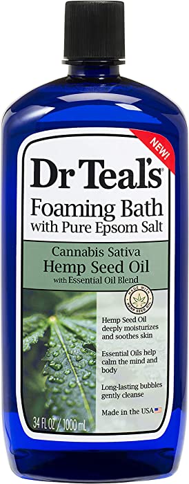 Teal's Foaming Bath Pure Epsom Salt, Cannabis Sativa Hemp Seed Oil, 34 fl oz (Pack of 2)