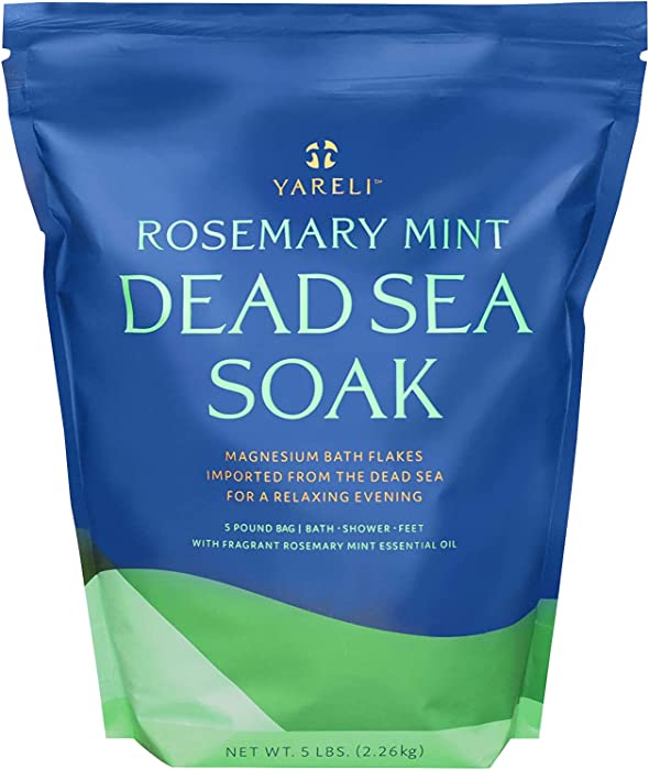 Yareli Dead Sea Bath & Foot Soak, Rosemary Peppermint Magnesium Bath Salt Flakes, Stronger Alternative to Epsom Salt, 5lb