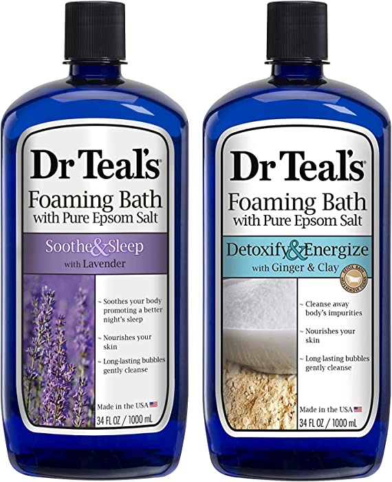 Dr Teal's Foaming Bath Combo Pack (68 fl oz Total), Soothe & Sleep with Lavender, and Detoxify & Energize with Ginger & Clay. Treat Your Skin, Your Senses, and Your Stress.