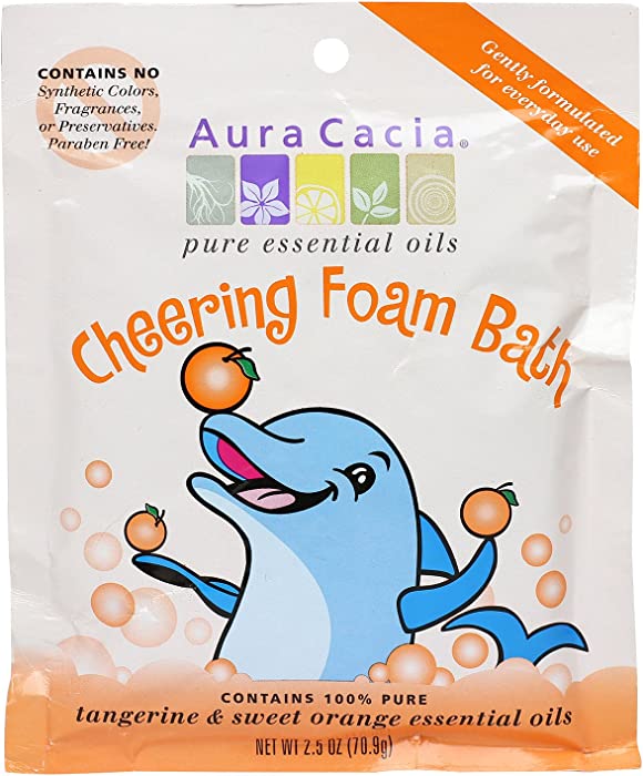 Aura Cacia Aromatherapy Foam Bath, Cheering with Tangerine and Sweet Orange, 2.5 ounce packet (Pack of 6)